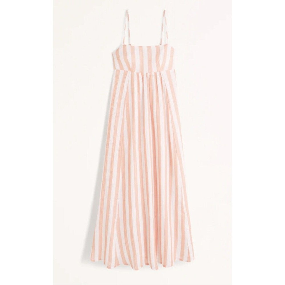 Abercrombie Fitch Babydoll Maxi Dress White Peach Stripe Cotton Gauze Sz Small
